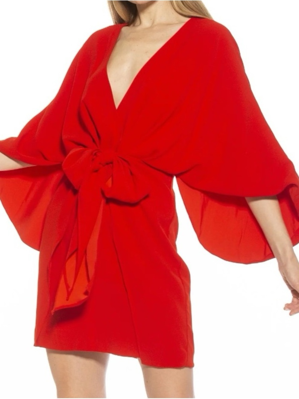 Alexia Admor Women’s Dania Coral Red Cocktail Kimono Mini Dress Size 8 Tie Front